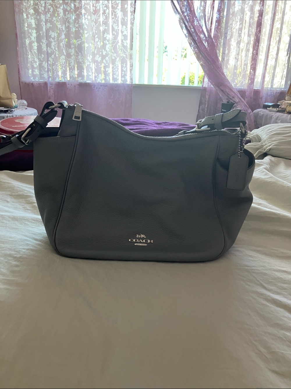 Coach Pebbled Leather Shoulder Hobo - Slate Gray